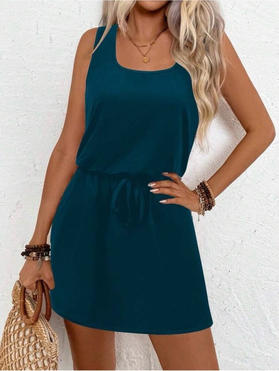 Dresses & Skirts - Sleeveless Teal Scoop Neck Summer Dress